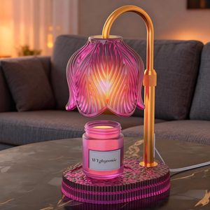 Rowanmere Flower Candle Warmer Lamp, Timer & 4-Level Dimmer, Adjustable Height, Pink