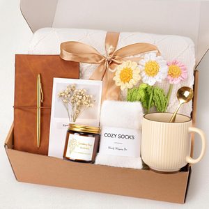 VelloHome Get Well Soon Self Care Gift Basket for Women, 1.67 kg, throw, White