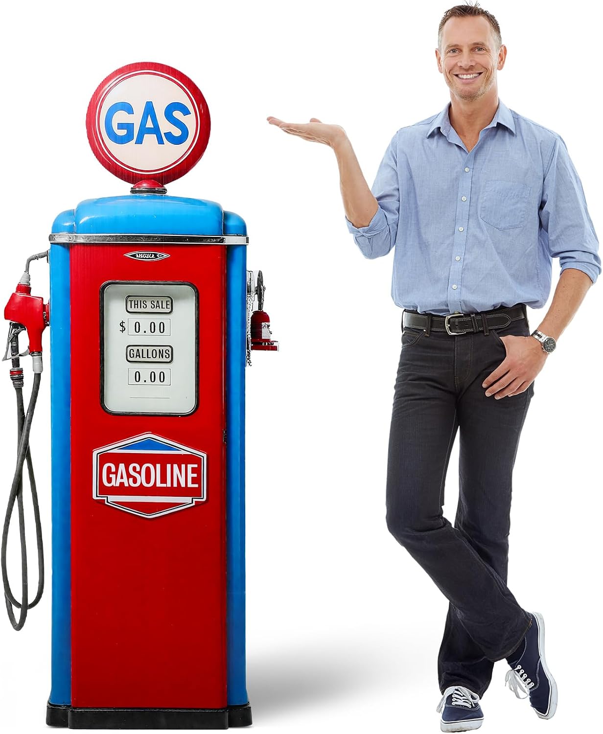 Birchmont 5.3 ft Gas Pump Cardboard Cutout, Race Car Party Photo Prop, 1.6 pounds
