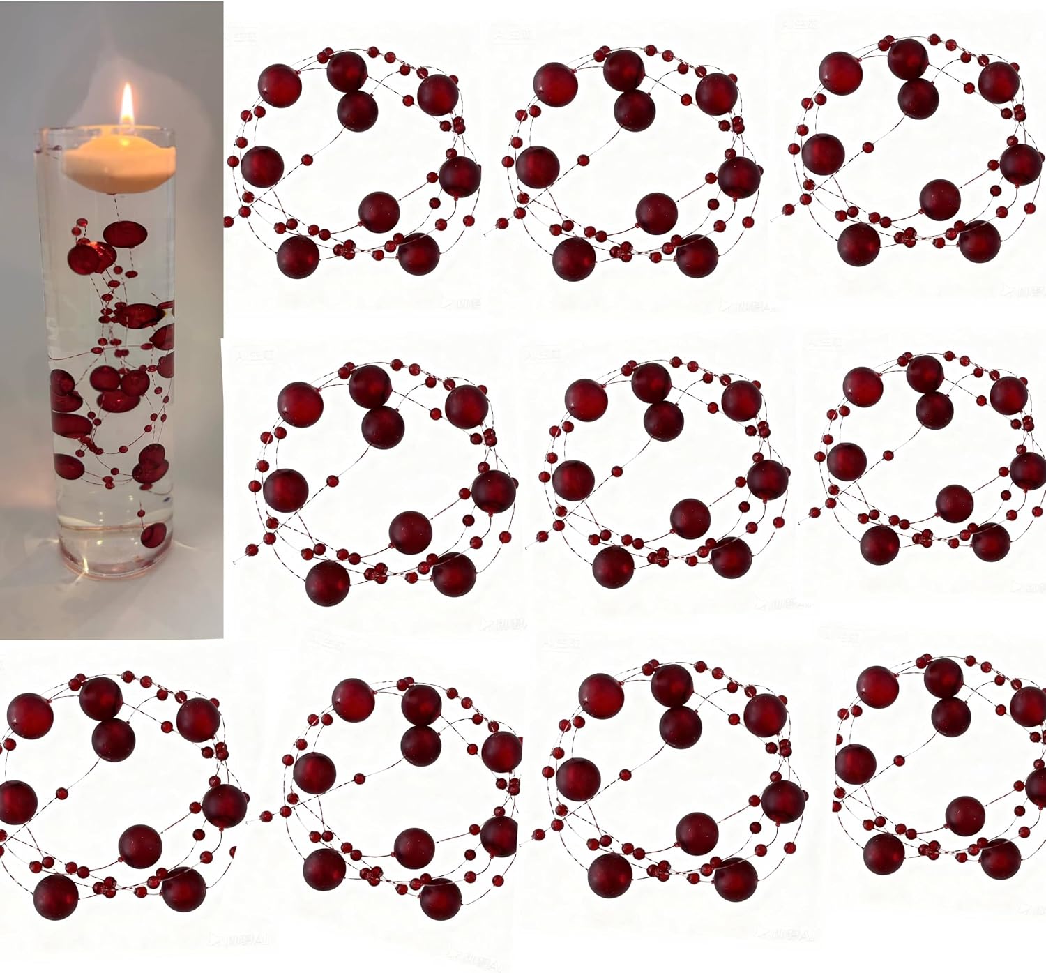 Aldernest 24Pcs Floating Bead String for Floating Candle Centerpieces, 0.23 kg, tiny, Red