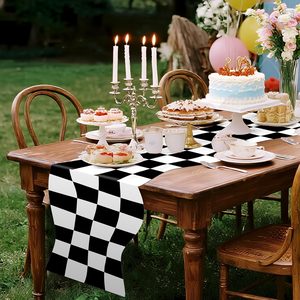 Ashenby 2 Pcs Wonderland Table Runner Tea Party Table Decor, 12 x 72 Inch, White, Black