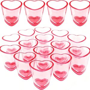 Ashenby 18 Pcs Pink Heart Shot Glasses Set Cute Shot Glasses with Heavy Base Reusable Plastic Beer Mug for Whiskey Tequila Valentine's Day Bachelor