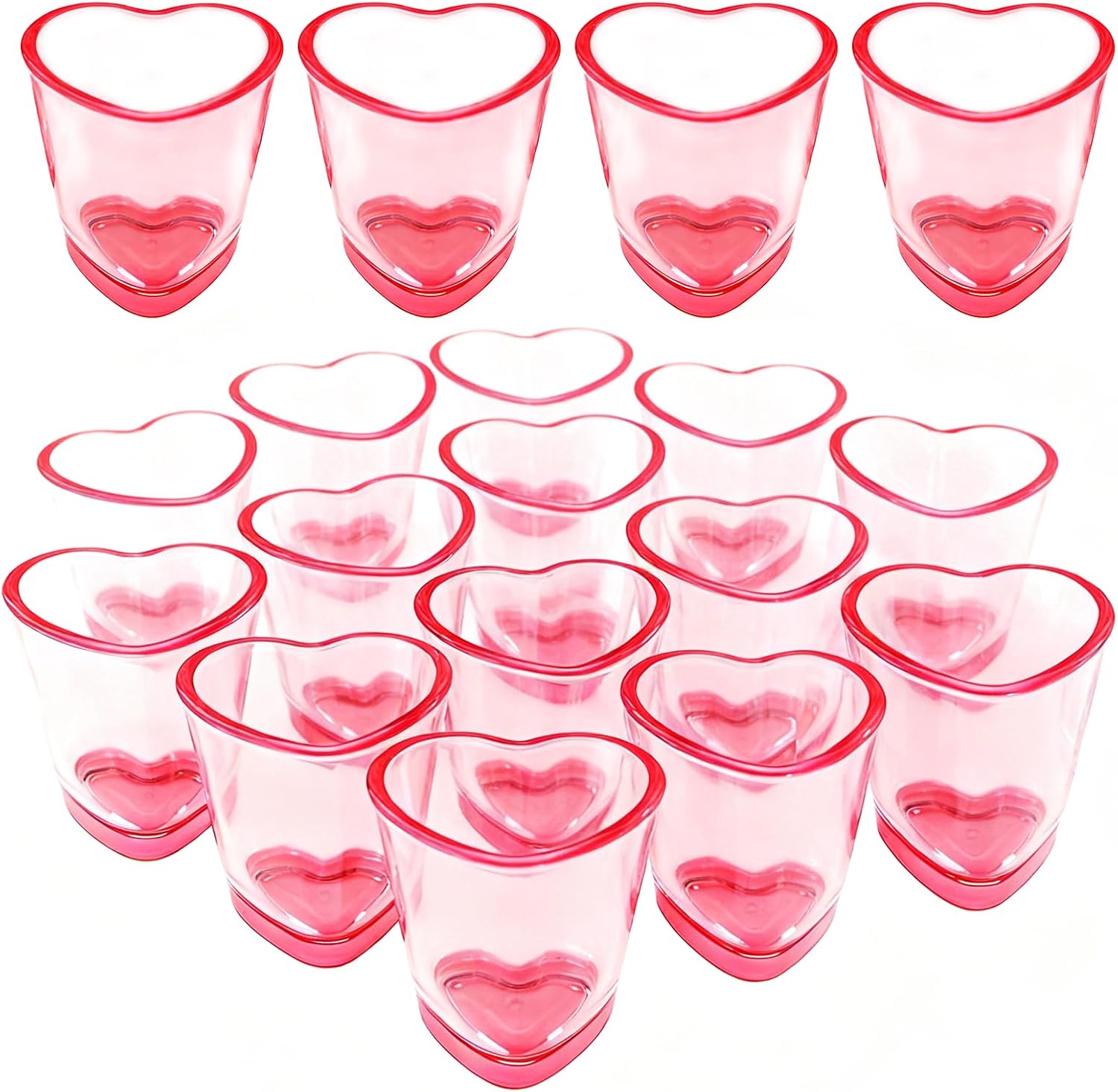 Ashenby 18 Pcs Pink Heart Shot Glasses Set Cute Shot Glasses with Heavy Base Reusable Plastic Beer Mug for Whiskey Tequila Valentine's Day Bachelor