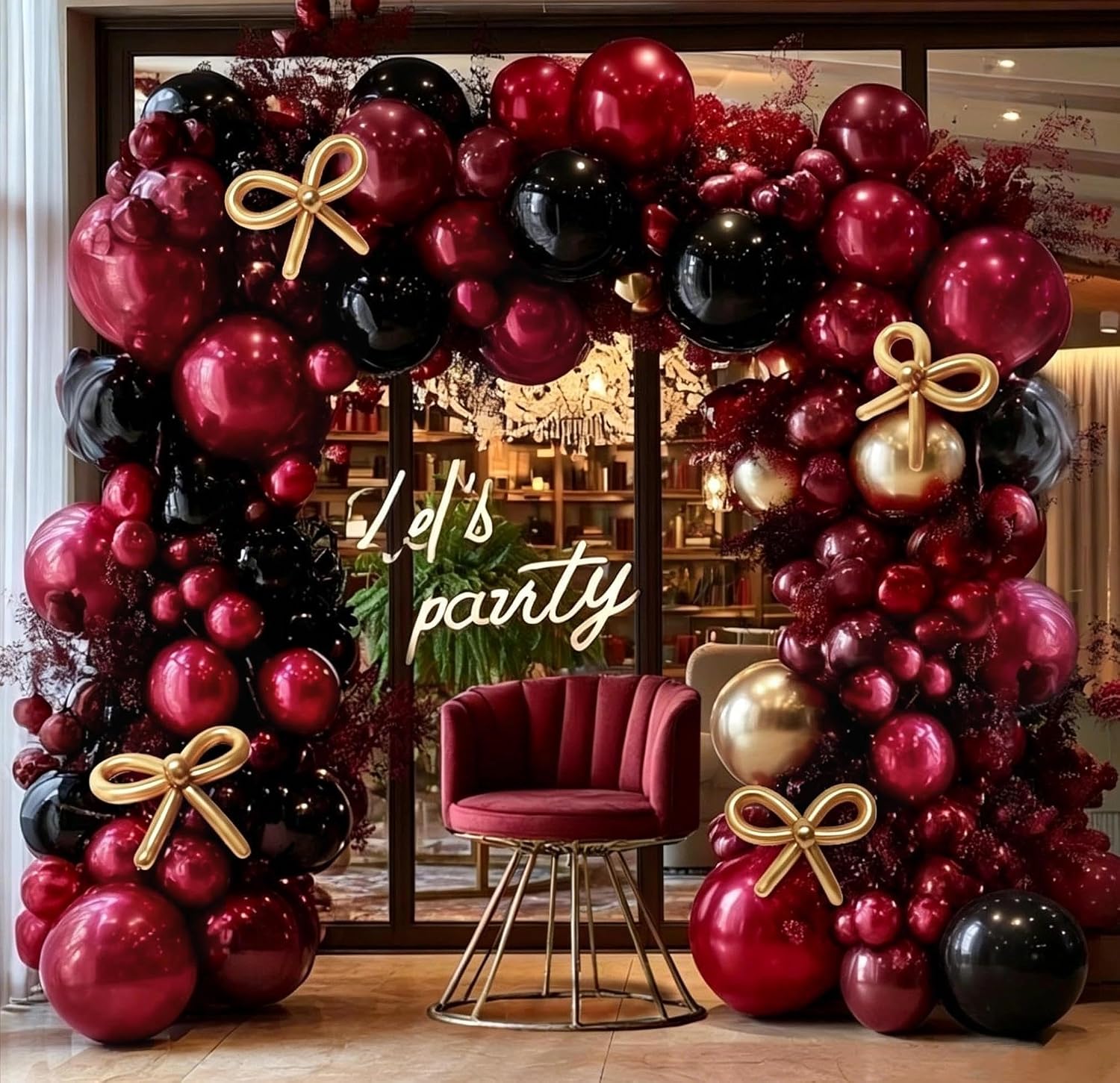 Aldernest Burgundy Black Gold Balloon Arch Double Stuffed Dark Red Burgundy Black Maroon Wine Red Balloon Garland Kit Long Balloons for Birthday