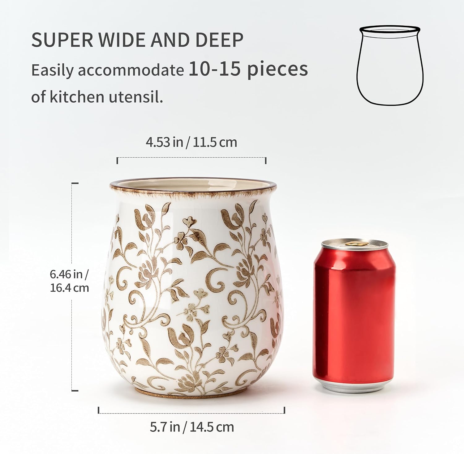 Aldernest Utensil Holder for Kitchen Counter, 1.05 kg, Brown Flower Patterns