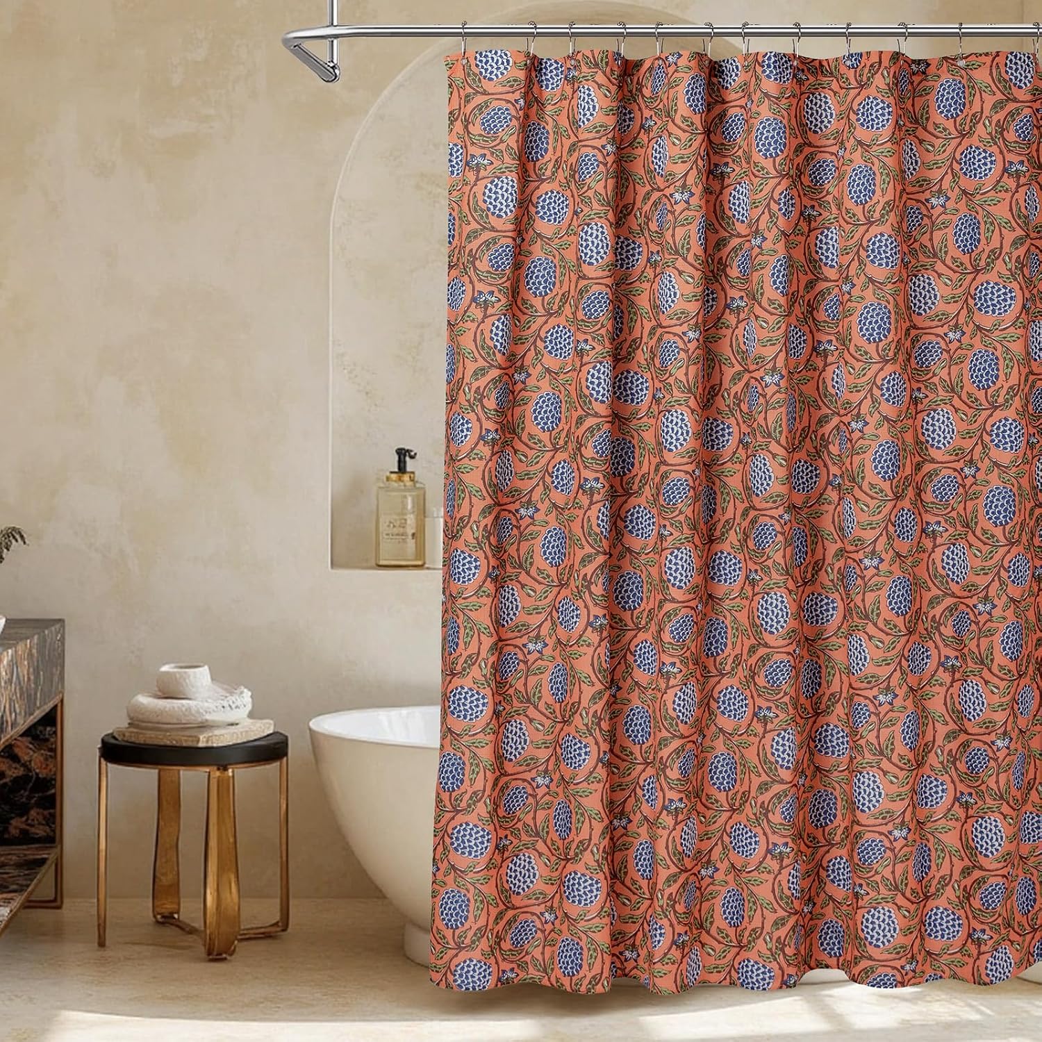 Aldernest Boho Burnt Orange Floral Shower Curtain - 72x72 Inches, 16 ounces