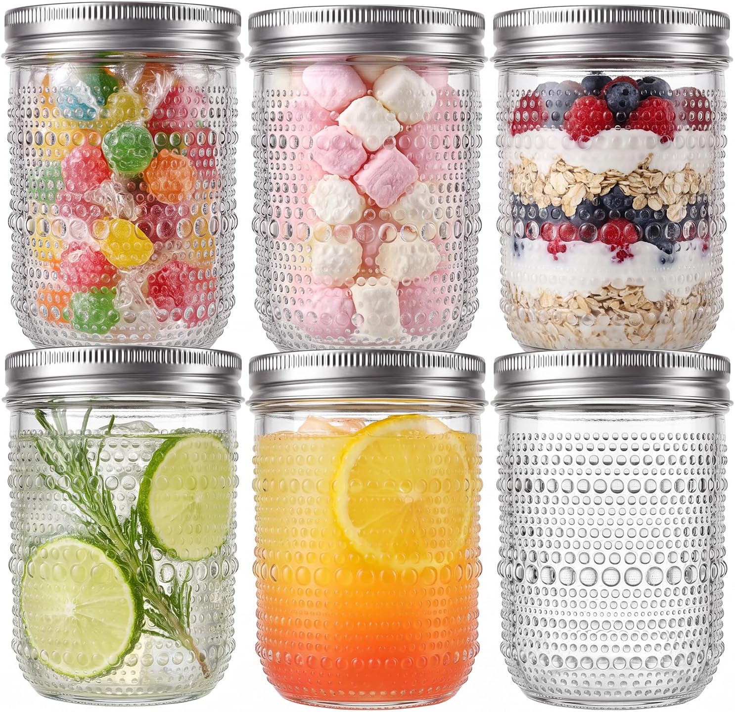 Tanglewick 6-Pack 16 oz Mason Jars with Lids – Wide Mouth Textured Glass Jars, medium