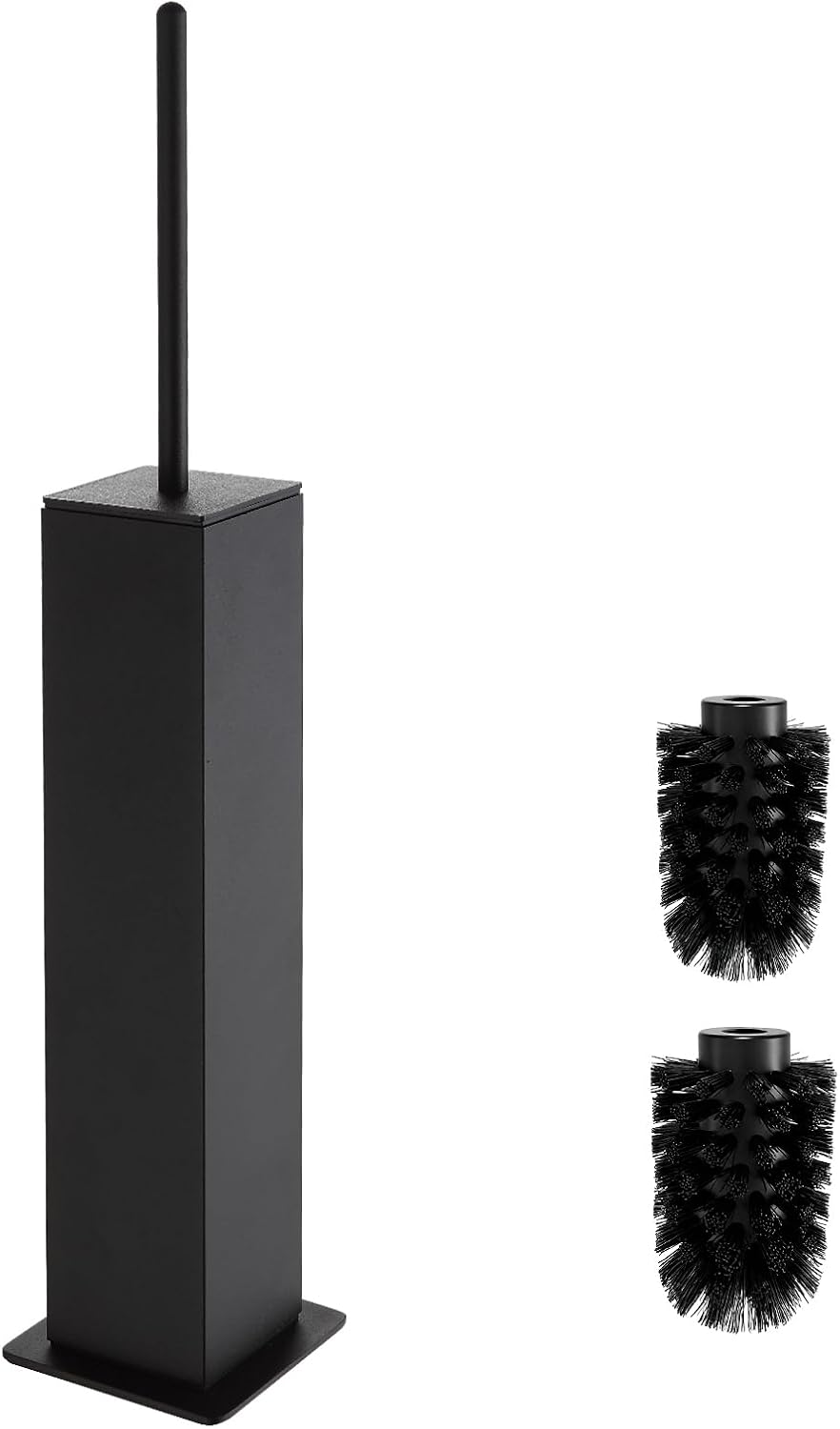 Aldernest Toilet Brush and Holder Floor Standing, Black with 2 Replaceable Heads, 0.69 kg, Black-standing