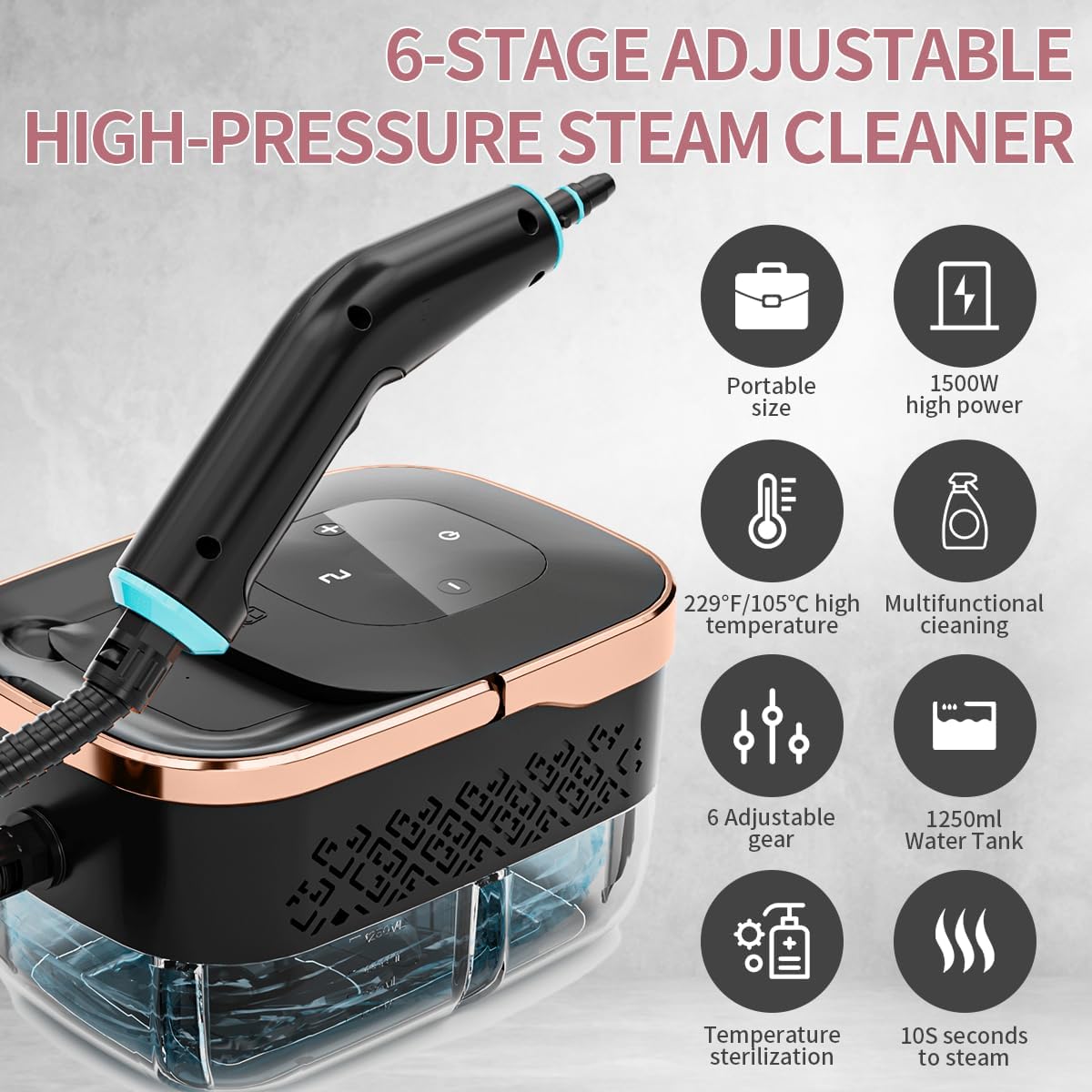 HomeNestly Handheld Steam Cleaner, 4 Bar Pressurized steam cleaner with 11 Accessories, 2.18 kg, Black Gold