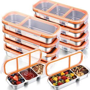 Ashenby 8 Pack Stainless Steel Snack Container Leak Proof Lid, Orange