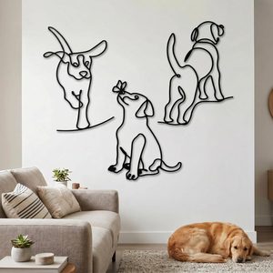 VelloHome 3 Pcs Dog Wall Art Pet Metal Line Drawing Decor, Puppy A, 11.68 ounces, 8.03 x 13.78 inches, black