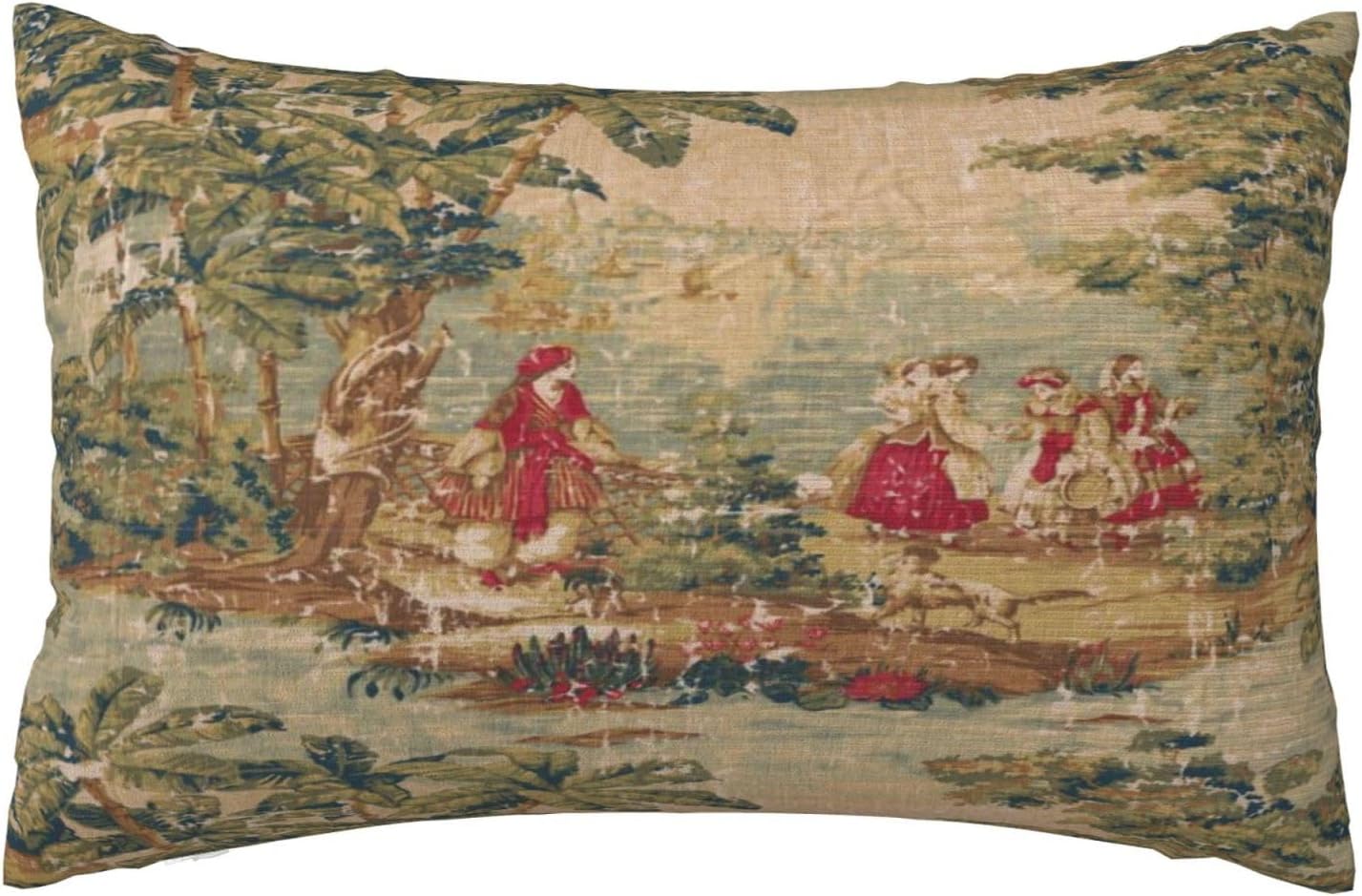 Barleyfield Vintage Toile Antique Red French Aubusson Rug Throw Pillow Case Rectangle Decorative Lumbar Pillow Cover for Home Decor Sofa Living Room