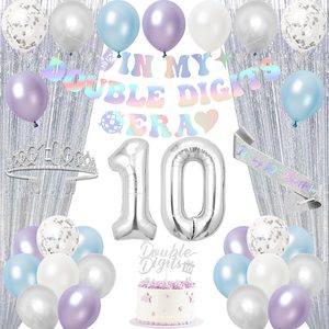 Aldernest Silver 10th Birthday Decorations for Girls, Double Digits Party Supplies, 220