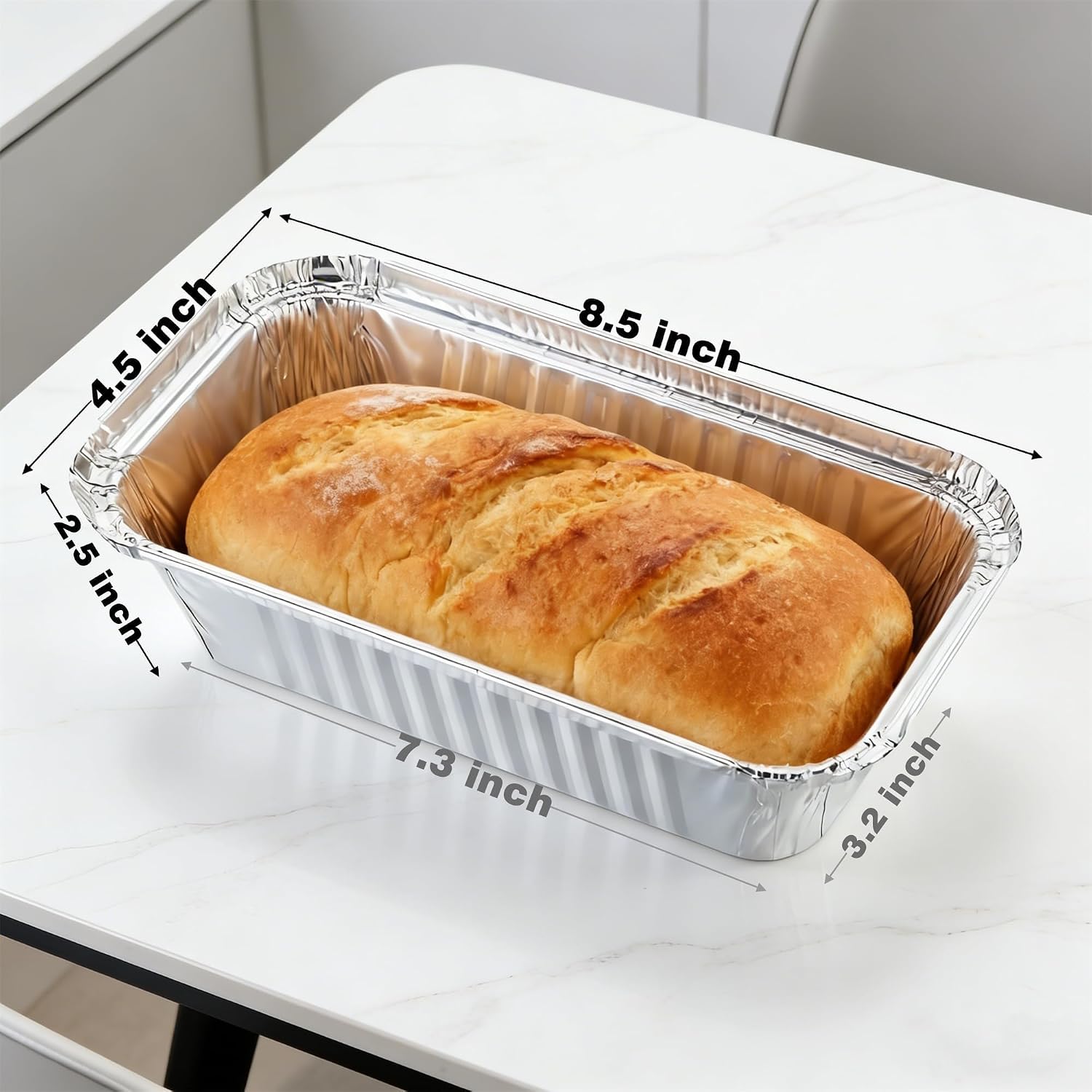 Aldernest Disposable Aluminum Foil Loaf Pans, 2 LB, 8.5"x4.5"x2.5", Silver, 50 Count