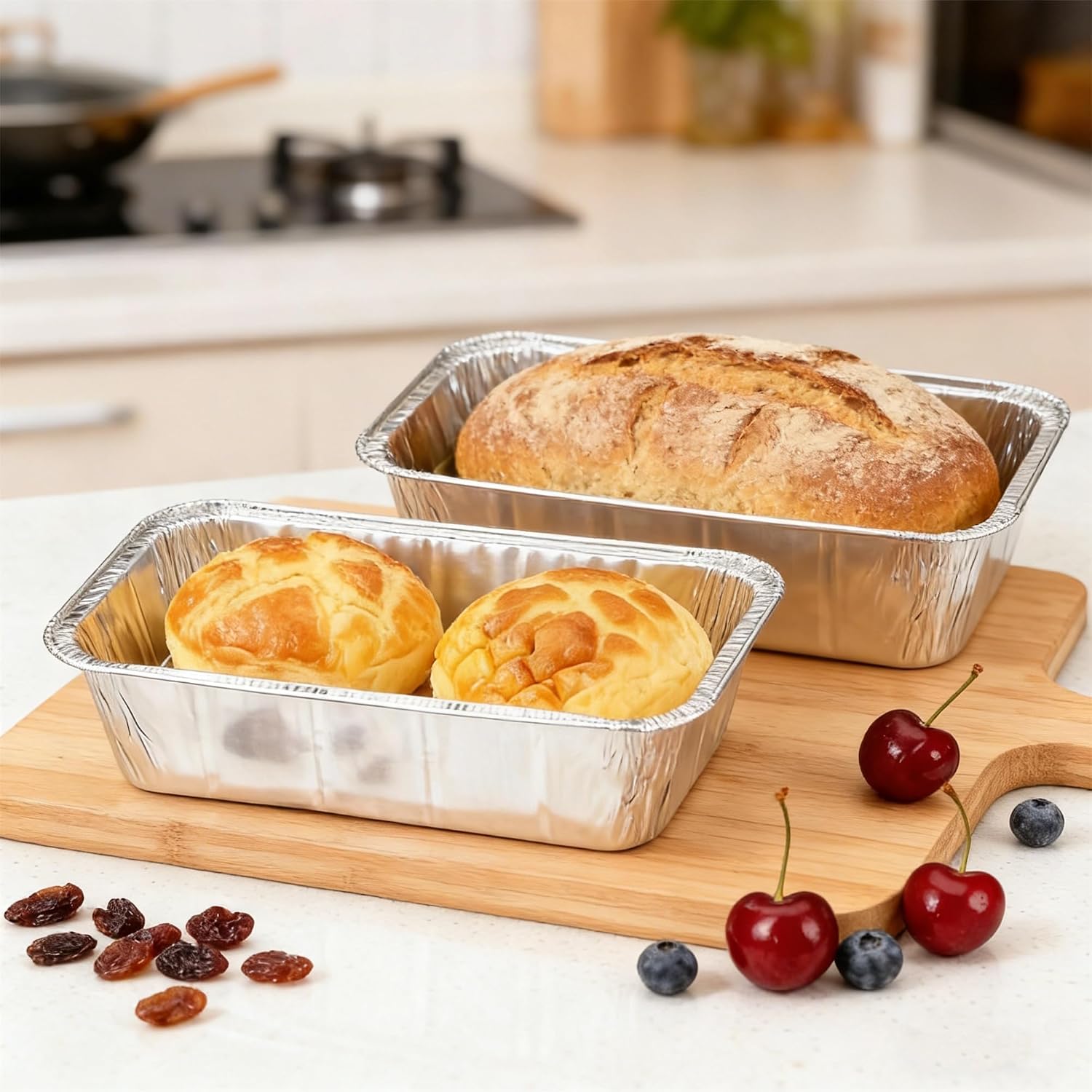 Aldernest Disposable Aluminum Foil Loaf Pans, 2 LB, 8.5"x4.5"x2.5", Silver, 50 Count