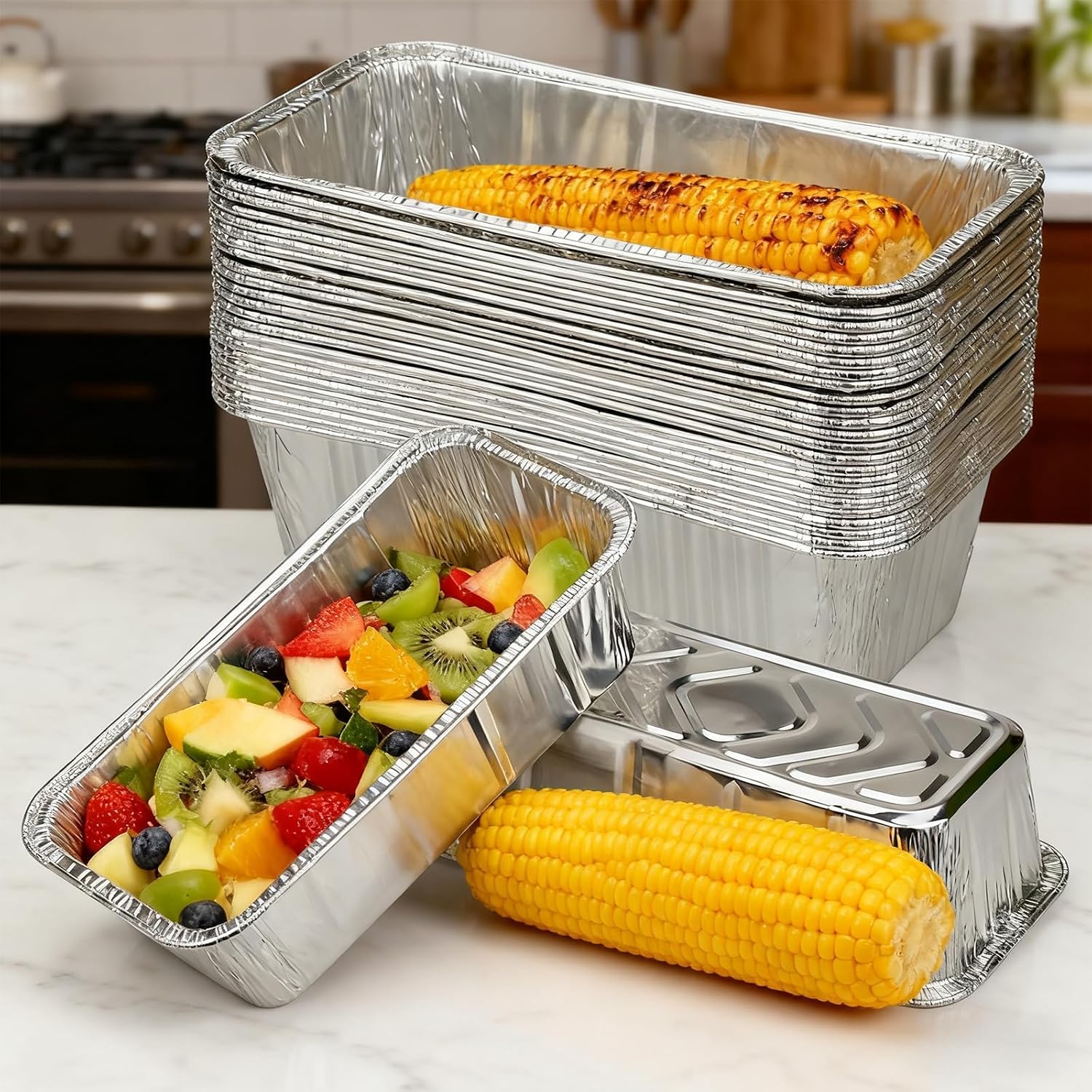 Aldernest Disposable Aluminum Foil Loaf Pans, 2 LB, 8.5"x4.5"x2.5", Silver, 50 Count