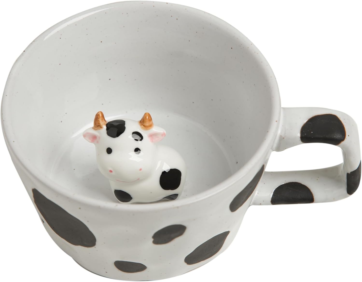 Aldernest Farmhouse Ceramic Coffee Mug with Animal Figurine – Rustic Stoneware Cup, 12.8 ounces, 14 Ounces, Black White(Cow)