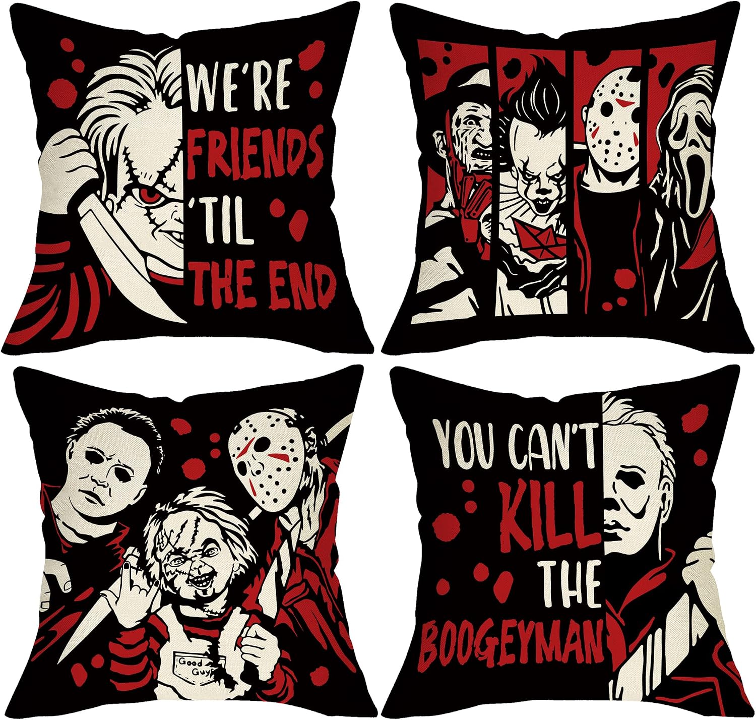VelloHome Halloween Horror Movie Character Decorative Throw Pillow Covers, Scary, 4