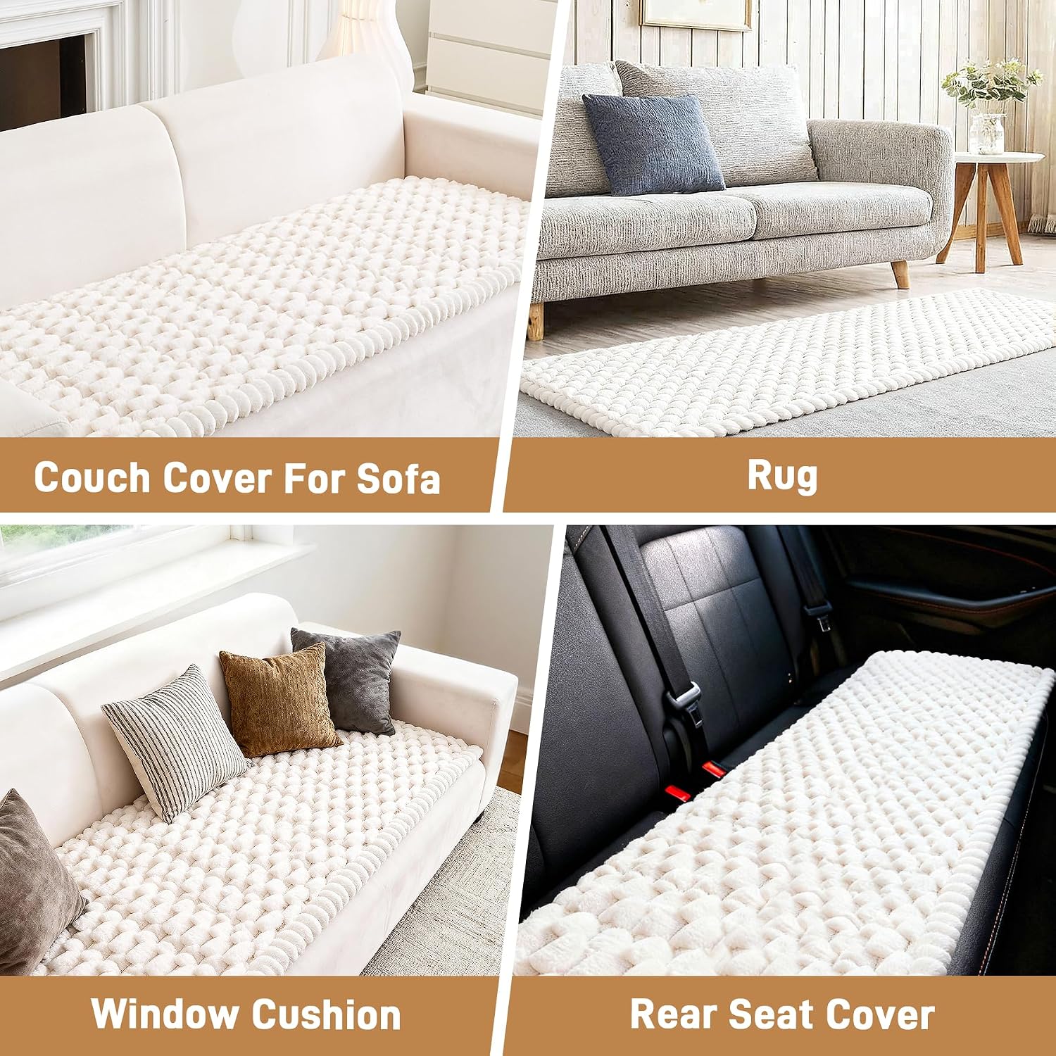 Ashenby Plush Couch Cover for Dogs Non Slip Pet Sofa Protector, Off-white