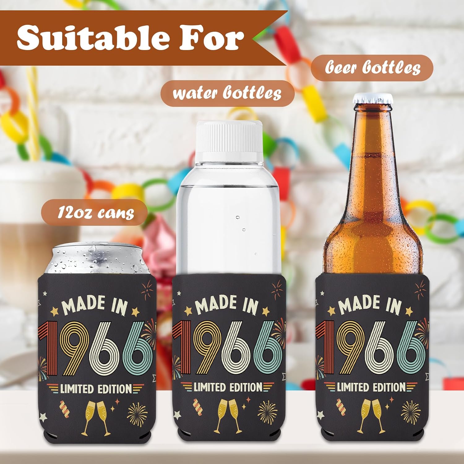 Ashenby 60th Birthday Can Cooler Sleeves, 12 Pcs 1966 Beer Cans Coolers, standard
