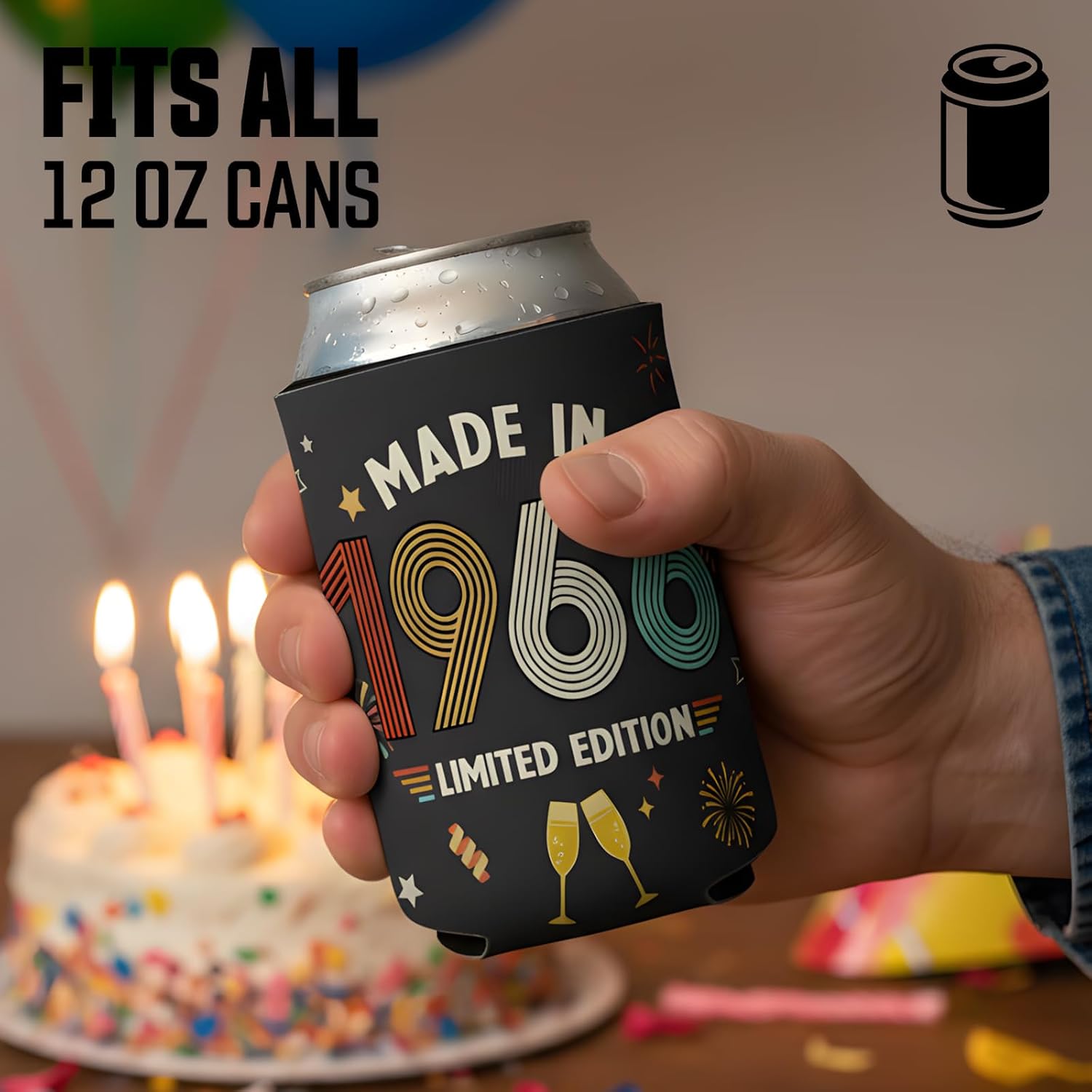 Ashenby 60th Birthday Can Cooler Sleeves, 12 Pcs 1966 Beer Cans Coolers, standard