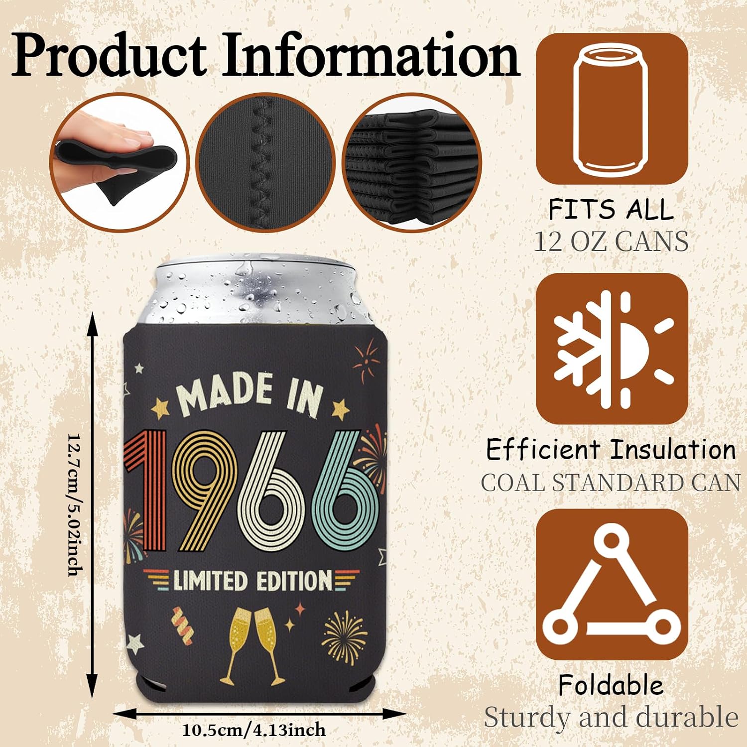 Ashenby 60th Birthday Can Cooler Sleeves, 12 Pcs 1966 Beer Cans Coolers, standard