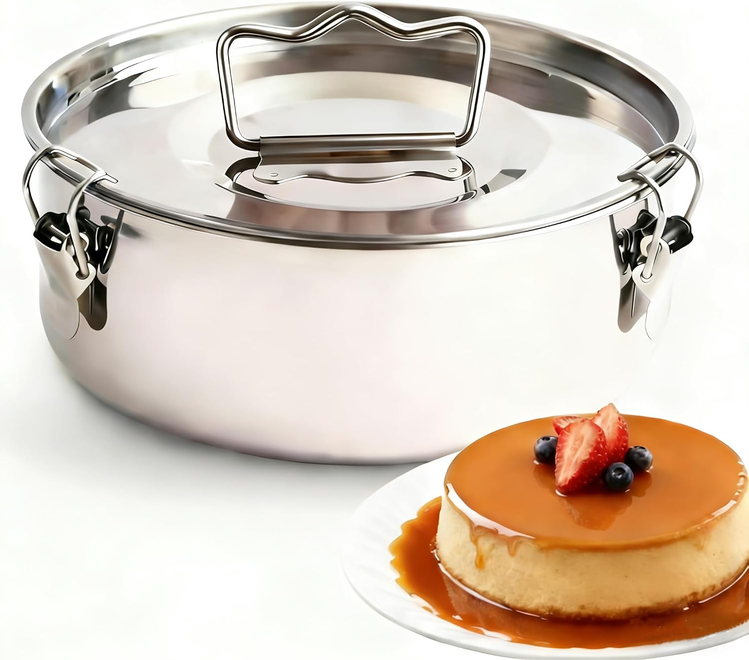 Aldernest 8 inch Flan Molds for Baking, Stainless Steel Quesillera Molde De Flan, 1.2 pounds, Silver