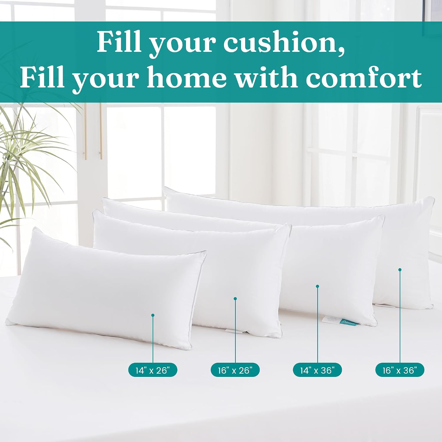 Ashenby 16"x26" Throw Pillow Insert – Plush and Supportive Decorative Cushion with 100% Cotton Cover, for Couch, Sofa, Bed, Chair – Pack of 1, White