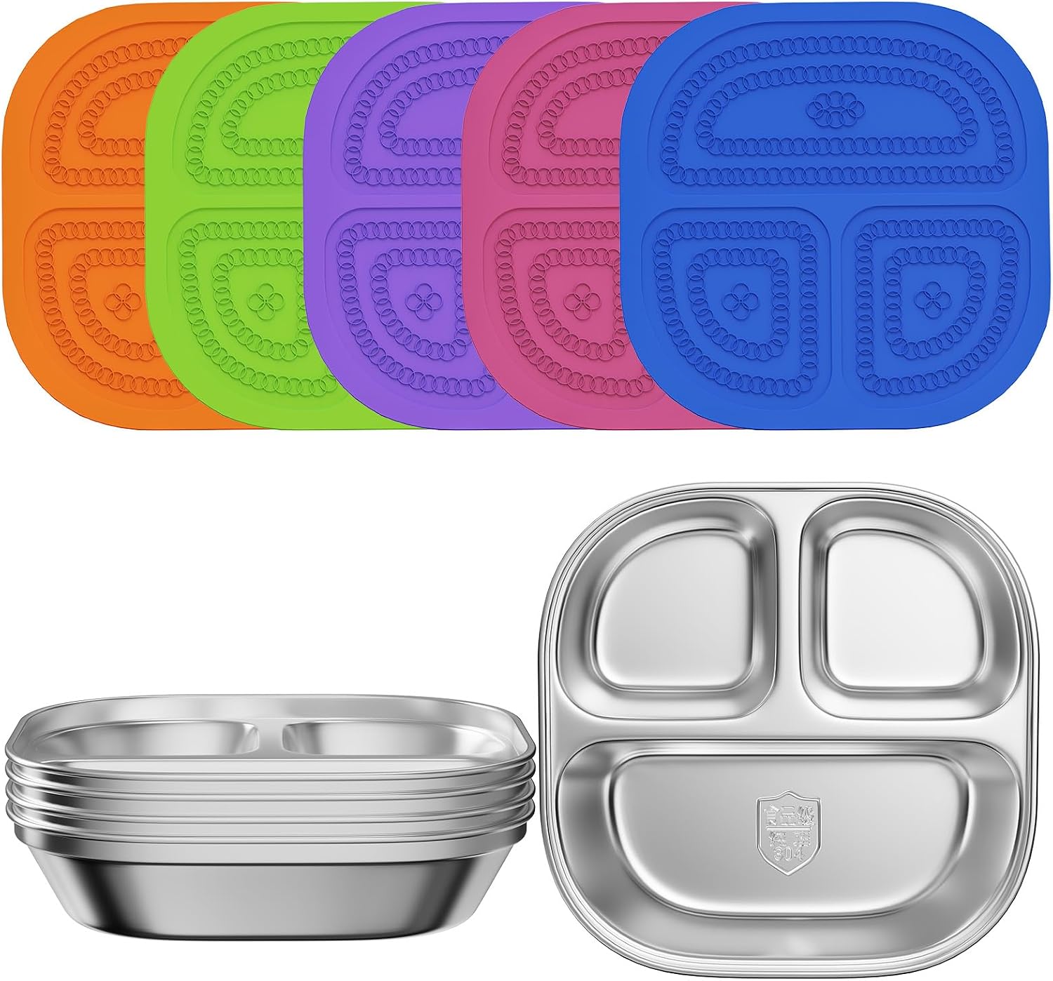 Aldernest Set of 5 Stainless Steel Snack Containers with Silicone Lids