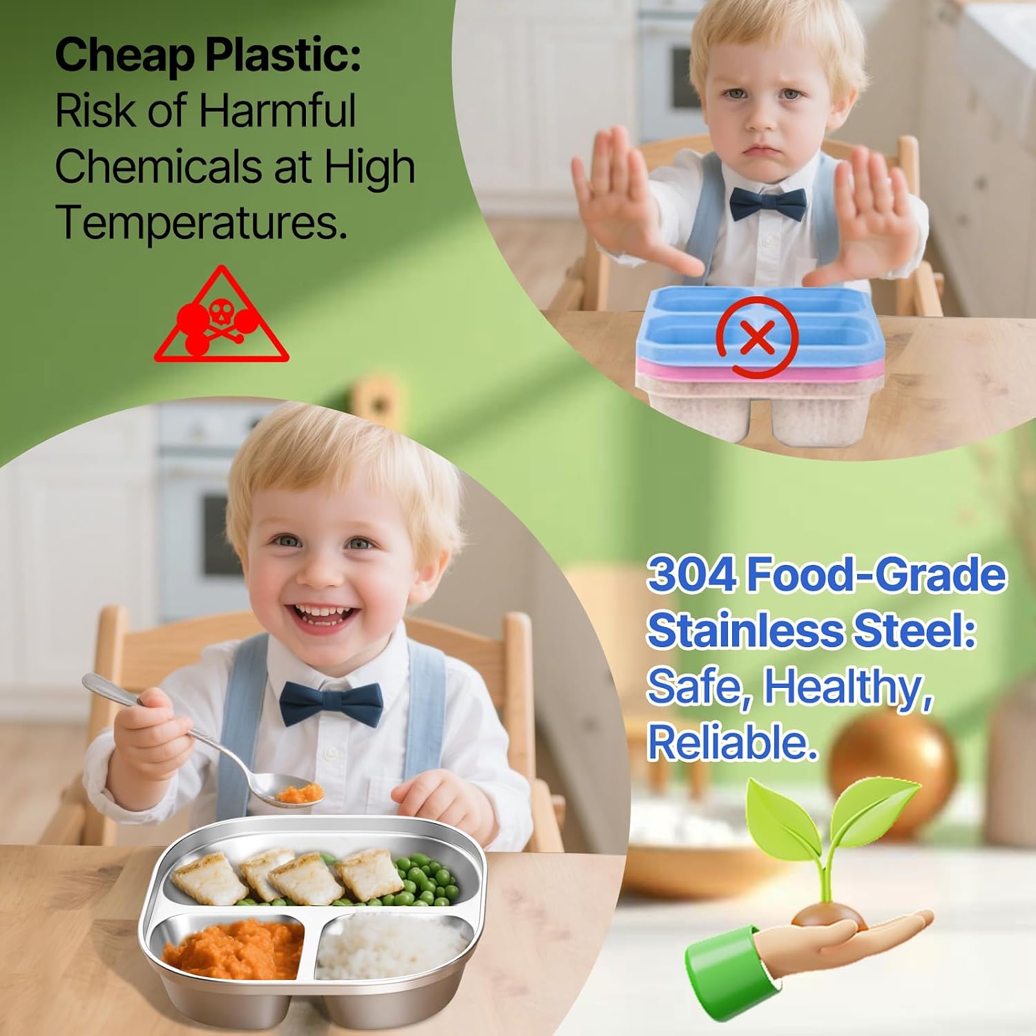Aldernest Set of 5 Stainless Steel Snack Containers with Silicone Lids