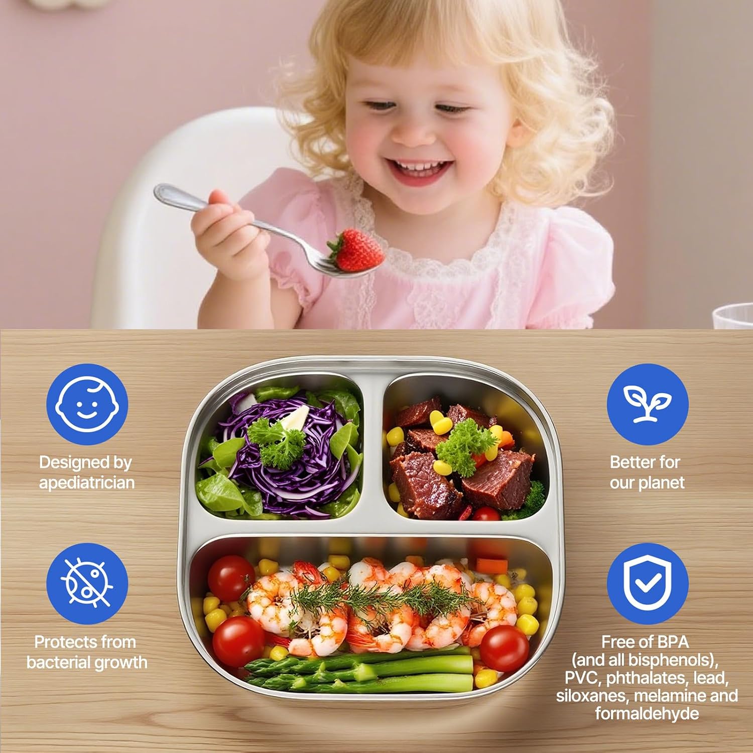 Aldernest Set of 5 Stainless Steel Snack Containers with Silicone Lids