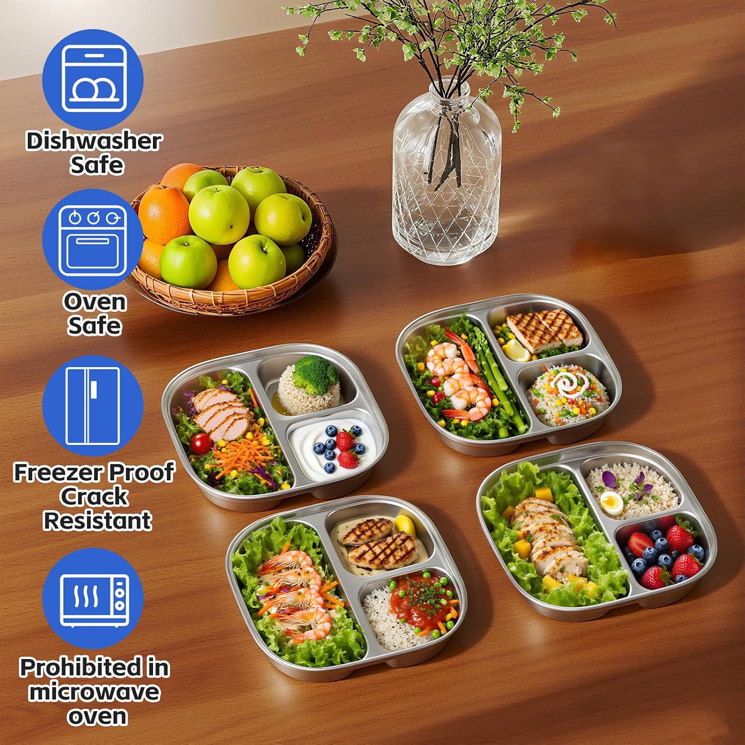 Aldernest Set of 5 Stainless Steel Snack Containers with Silicone Lids