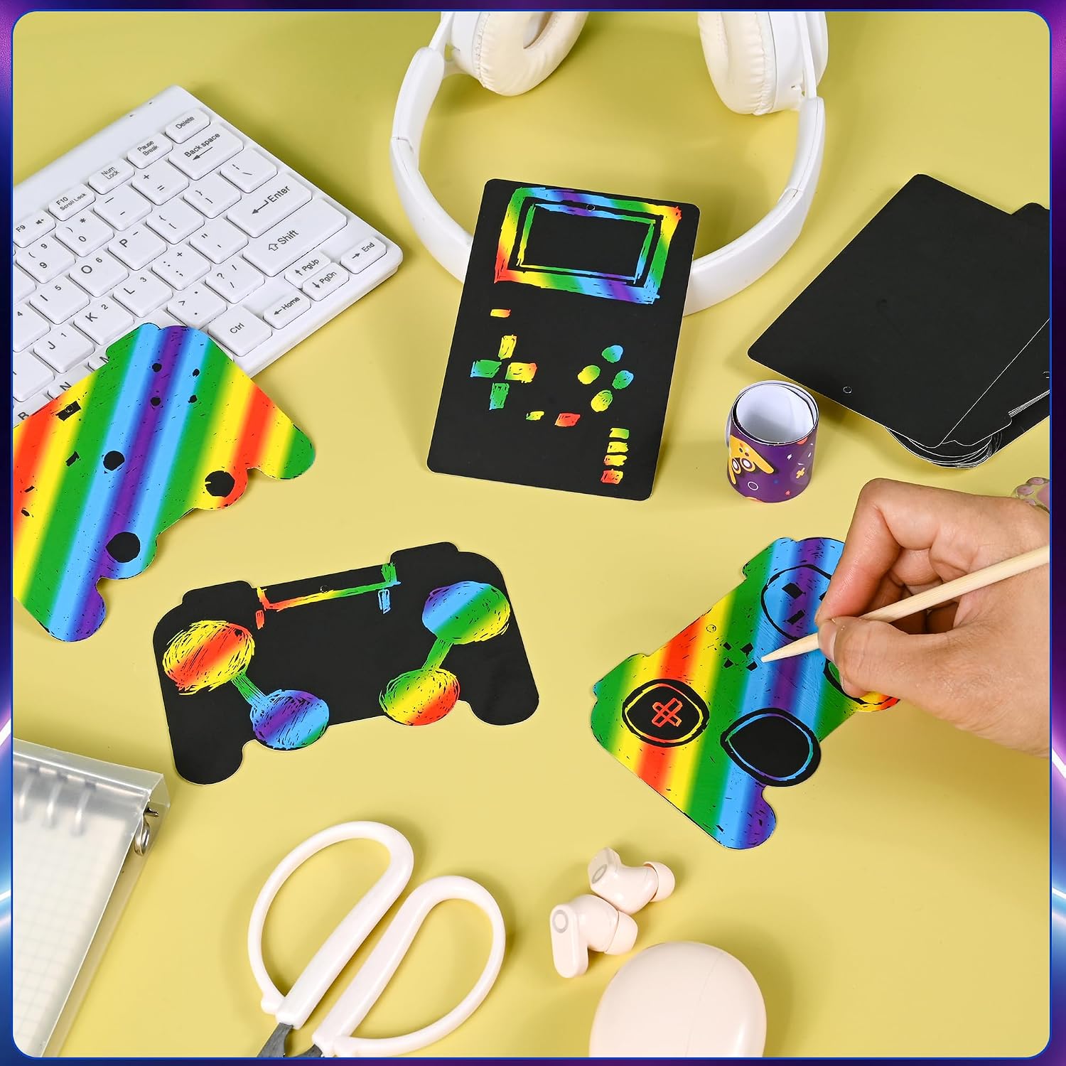 Ashenby 218 Pcs Video Game Party Favors With Video Game Pencils Pencil Sharpener Slap Bracelets Stickers and Erasers for Video Game Gamer Birthday