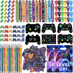 Ashenby 218 Pcs Video Game Party Favors With Video Game Pencils Pencil Sharpener Slap Bracelets Stickers and Erasers for Video Game Gamer Birthday