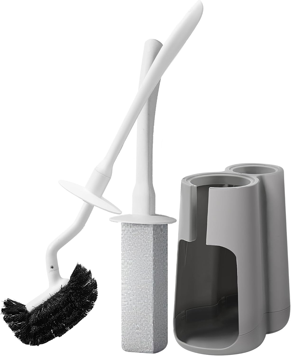 Aldernest Toilet Brush and Holder Set with Pumice Stone, Toilet Bowl Brush Combo, Gray