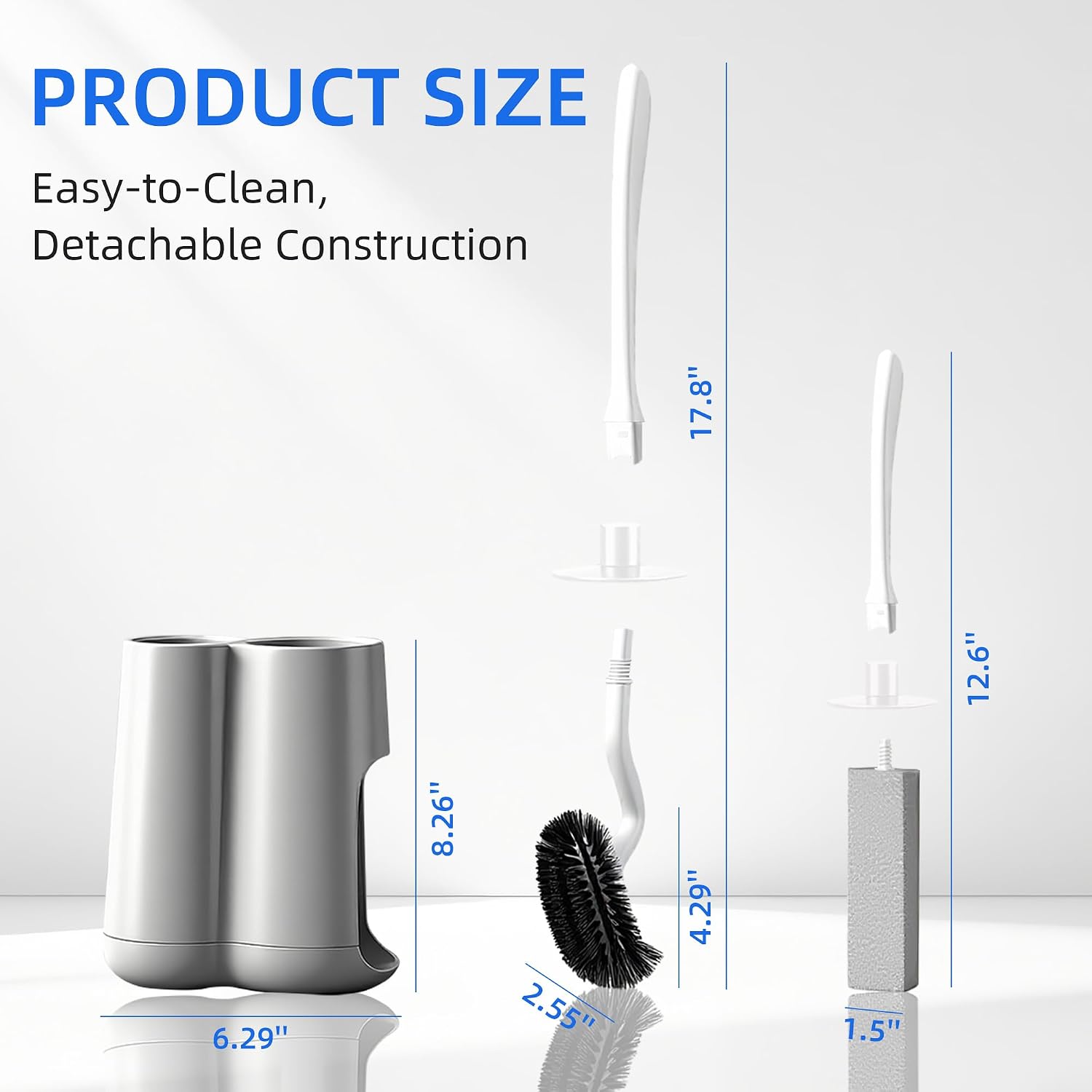 Aldernest Toilet Brush and Holder Set with Pumice Stone, Toilet Bowl Brush Combo, Gray