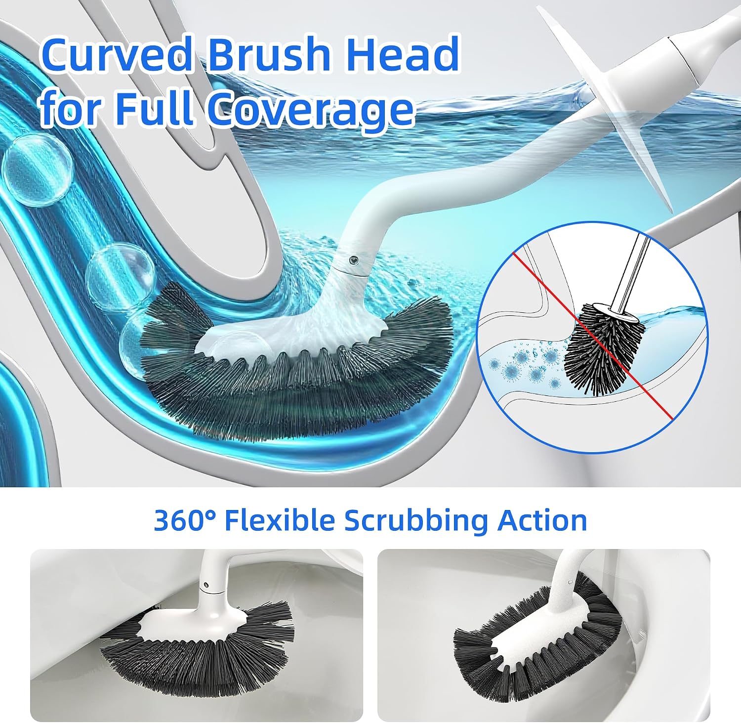 Aldernest Toilet Brush and Holder Set with Pumice Stone, Toilet Bowl Brush Combo, Gray