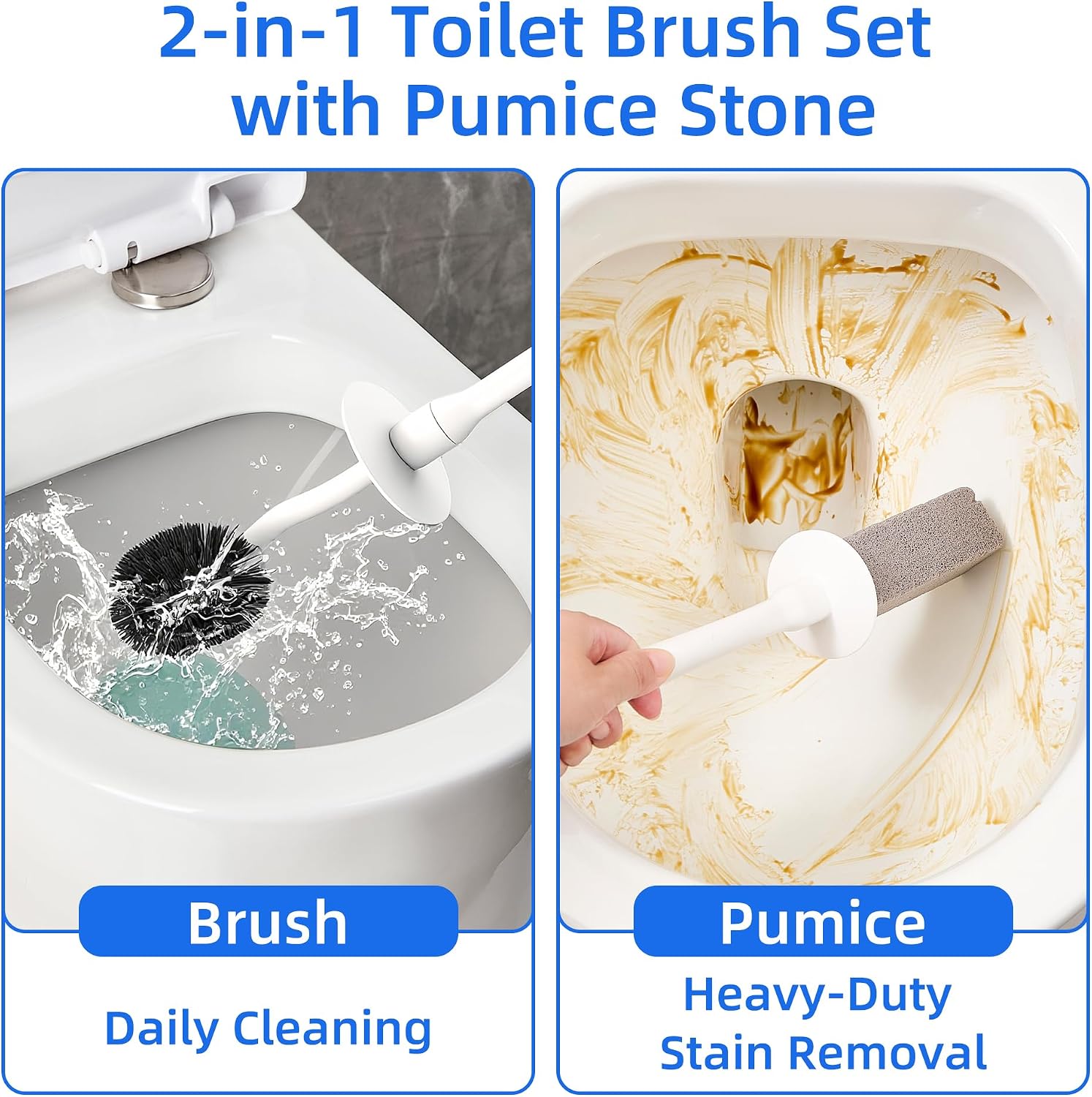 Aldernest Toilet Brush and Holder Set with Pumice Stone, Toilet Bowl Brush Combo, Gray