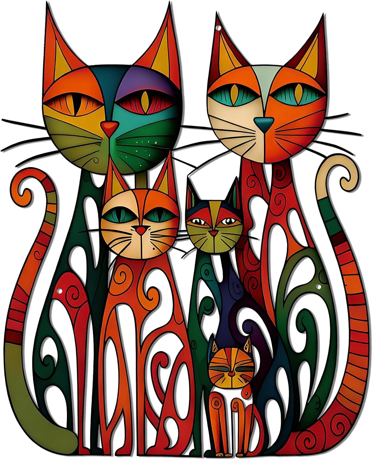 Rowanmere Metal Cat Wall Art 11x11.8in Colorful Retro Iron Sculptures