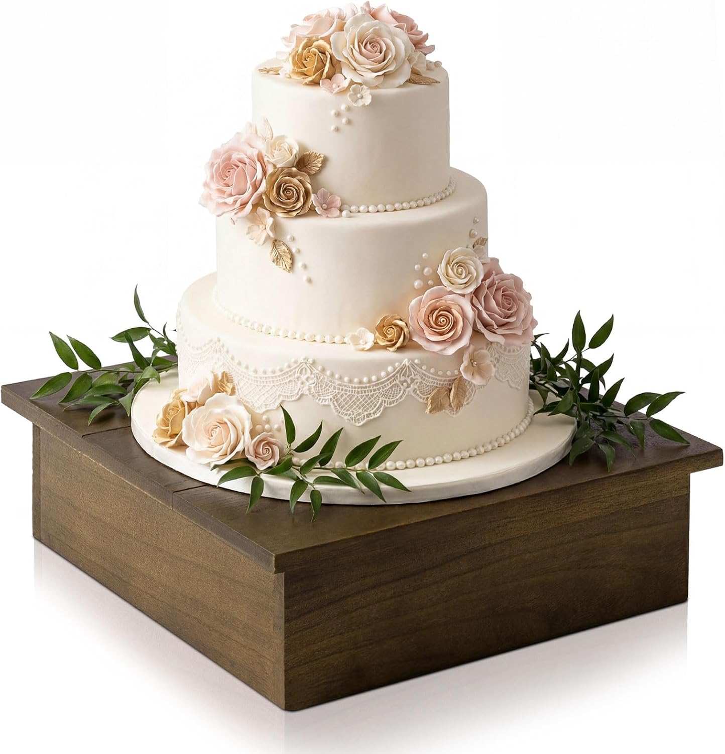 Barleyfield Wooden Cake Stand Square Rustic Display Riser for Weddings, Brown, Vintage Brown