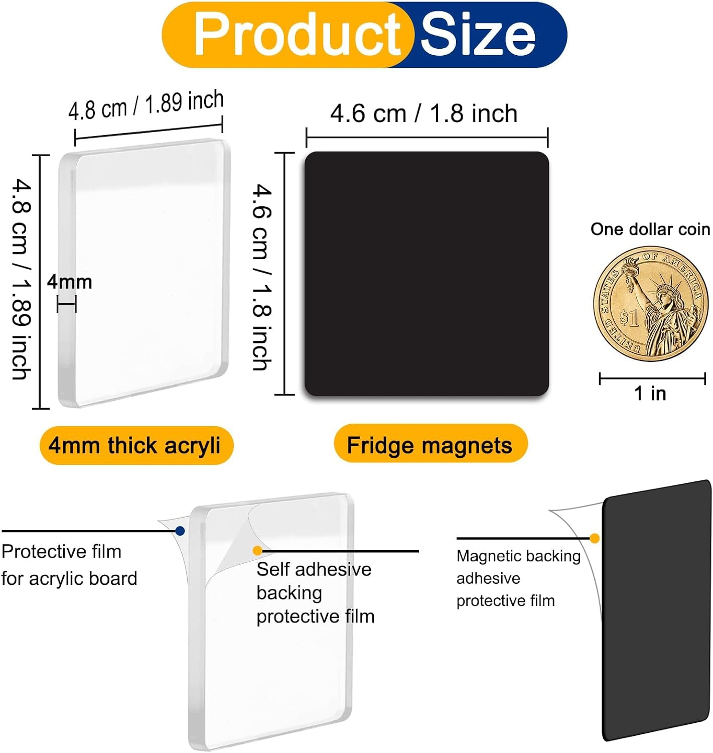 Ashenby 30 Pieces Fridge Magnet Set Acrylic Square Refrigerator Magnet with Adhesive Backing DIY Fridge Magnets for Office, Classroom, Cabinets