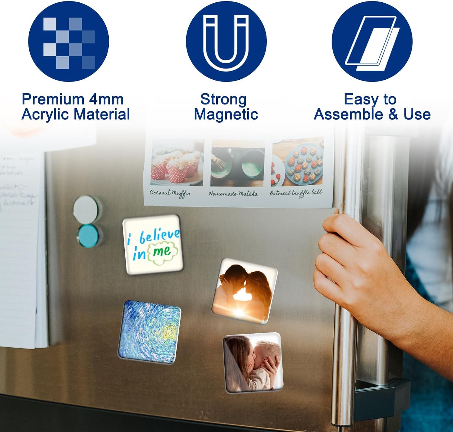 Ashenby 30 Pieces Fridge Magnet Set Acrylic Square Refrigerator Magnet with Adhesive Backing DIY Fridge Magnets for Office, Classroom, Cabinets