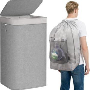 Ashenby 2-in-1 Laundry Hamper with Laundry Backpack Bag, 23.7 Gal, 1.83 kg, 90L, Gray