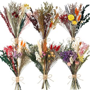 Ashenby 6 Bunches Large Size Dried Flower Bouquet 15 -17 Inch Natural Various Dried Flower Combinations with Wildflowers Dry Rose Lavender Forget Me
