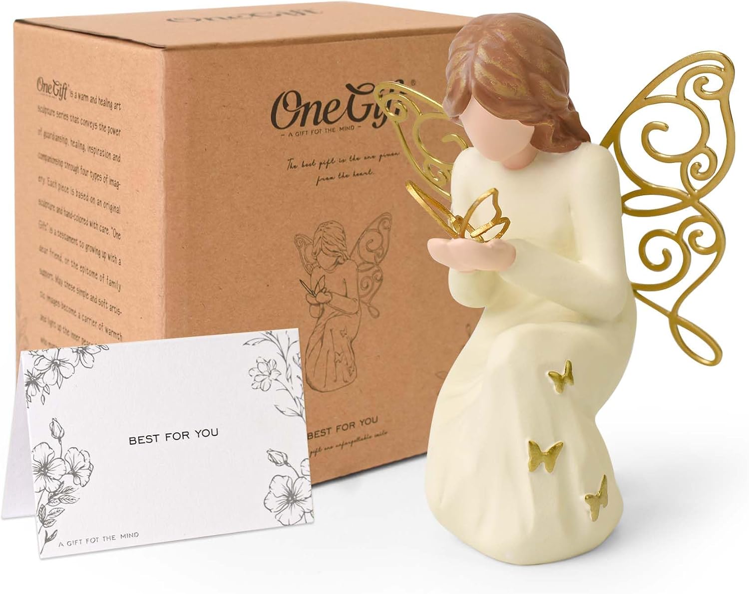 Rowanmere Butterfly Gifts for Women, Angel of Transformation, New Beginnings Gift, Beige, Gold