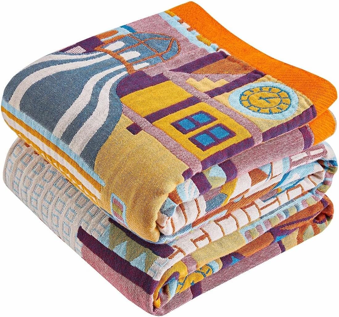 Ashenby Boho Throw Blanket 100% Cotton Muslin Woven Blanket Bohemian Bed Throws Vintage Rustic Farmhouse Decor Reversible Bed Blanket Quilt for All