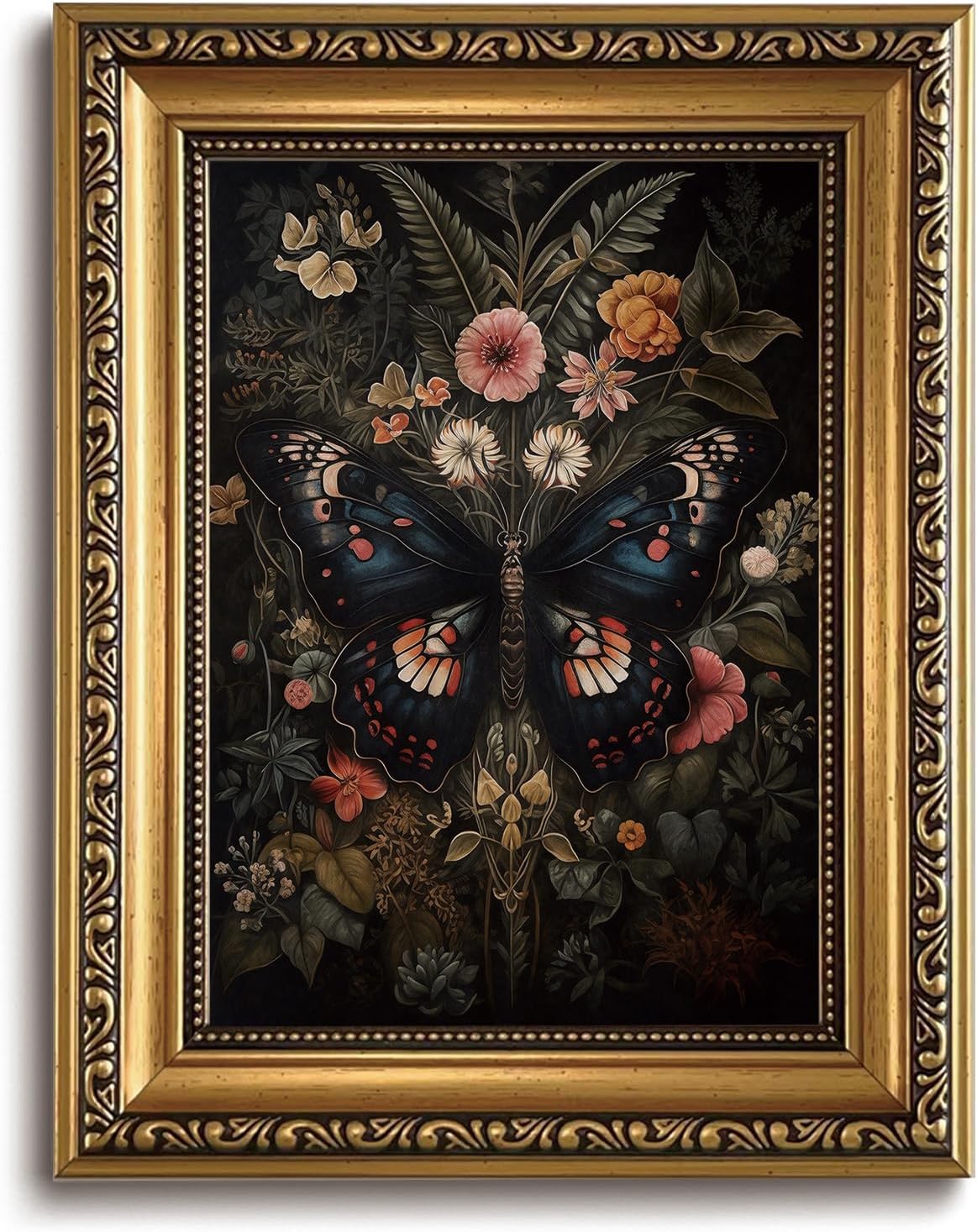Barleyfield Vintage Gold Framed Butterfly Wall Art Dark Academia Canvas Art Prints, 1.6 ounces, 8"L x 10"W, Dark Butterfly