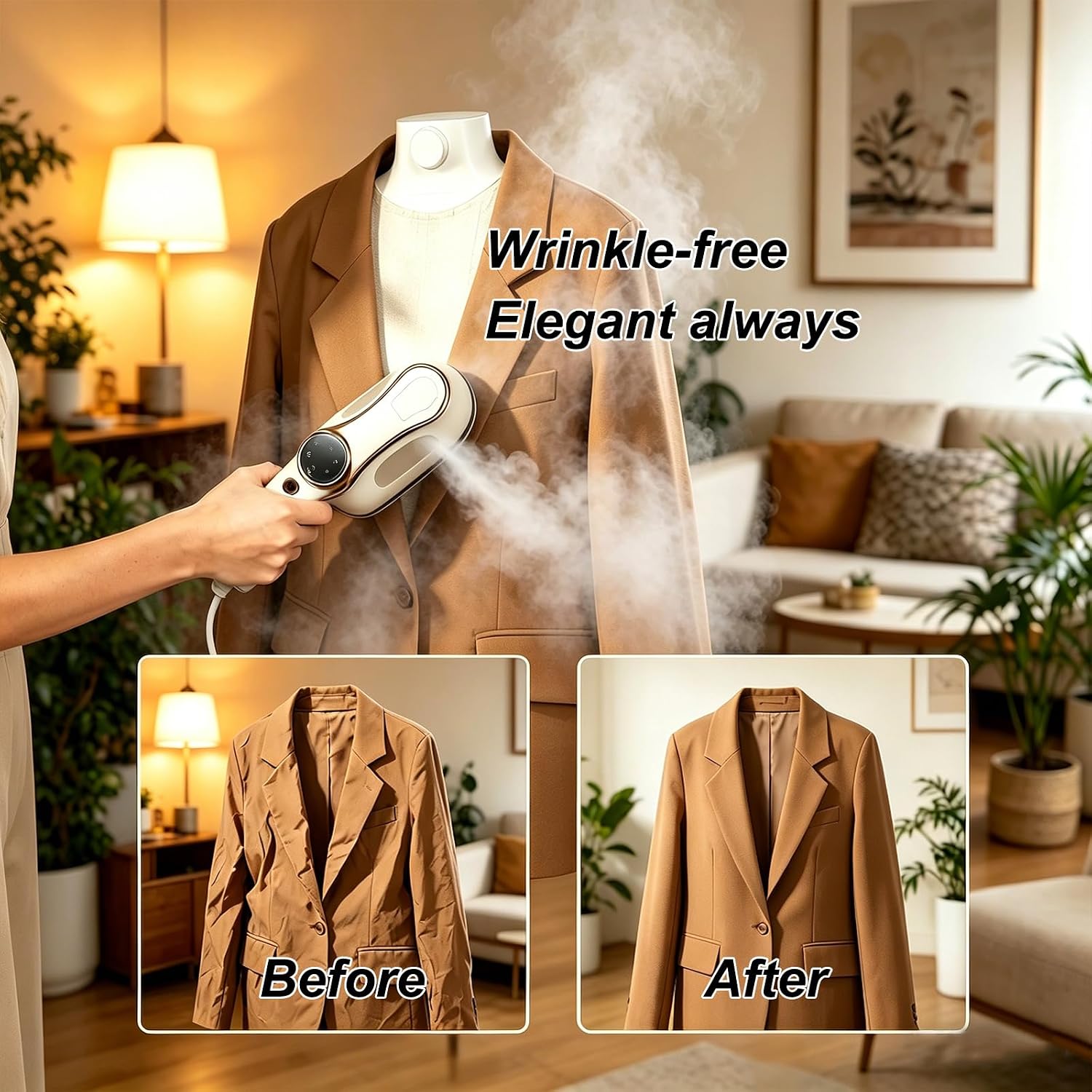 Aldernest Travel Steam Iron 1200W Handheld Steamer for Clothes Mini Garment Steamer Iron with 3 Steam Levels, Smart LCD Screen, 180° Rotating Handle