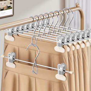 Barleyfield 14 Inch Space Saving Pant Skirt Hangers with Clips, Beige, 20 Pack