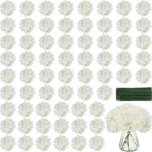 Birchmont 40 PCS Ivory White Hydrangea Artificial Flowers with Stems